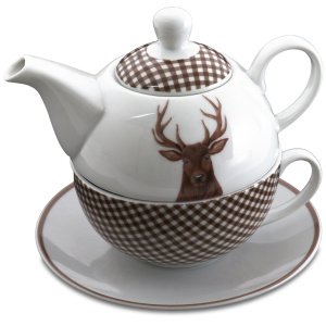 Porcelain tea set for one person - deer